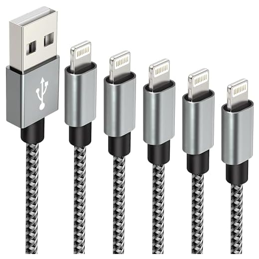 5Pack(3ft 3ft 6ft 6ft 10ft) iPhone Lightning Cable Apple Certified Braided Nylon Fast Charger Cable Compatible iPhone Max XS XR 8 Plus 7 Plus 6s 5s 5c Air iPad Mini iPod (Black Gray)