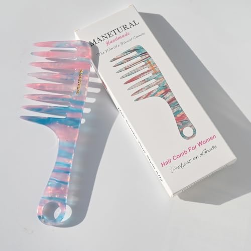 MANETURAL D1 | Wide Tooth Handle comb for Curly Hair| Elevates, Preserves Curl, Eliminates frizz | Acetate comb(Blue Pink) by MANETURAL - Image 6