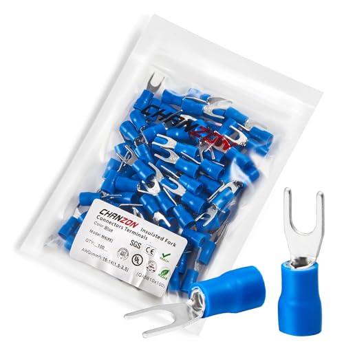 Chanzon UL �F��≏�t�H�[�N�[�q #8 M4 U �^�C�v - 16-14AWG - �����R�l�N�^�d���u���[ PVC �^�J�� - 100 �p�b�N