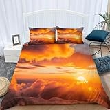 Funda Nordica Cama 135/150 Color Naranja, Funda Nórdica 240x220 Paisaje del Atardecer Fundas de Edredón Impresión 3D Ropa de Cama de Microfibra Transpirable con 2 Fundas de Almohada D-1991