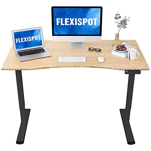 Flexispot En1 Bamboo Standing Desk Ergonomic Sit Stand Up Desk 55 X 28 Inches Whole-Piece Curved Natural Bamboo Desktop Adjustable Home Office Desk（Black Frame + 55" Bamboo Top, 2 Packages） #TOP2