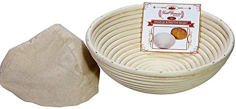 Saint Germain Bakery Premium Round Bread Banneton Basket with Liner - Perfect Brotform Proofing Basket for Making Beautiful Bread (10 inch)