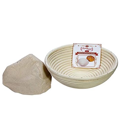 Saint Germain Bakery Premium Round Bread Banneton Basket with Liner - Perfect Brotform Proofing Basket for Making Beautiful Bread (10 inch)