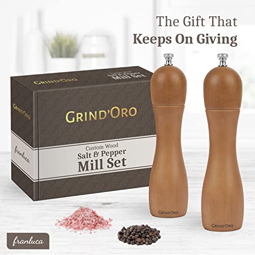 Grind'oro Wood Salt And Pepper Grinder Set | Wooden Pepper Grinder Mill, Adjustable Refillable Wooden Salt And Pepper Grinder Set | Ceramic & Carbon Steel Salt And Pepper Grinder Wood [Perugia T-8] #TOP4