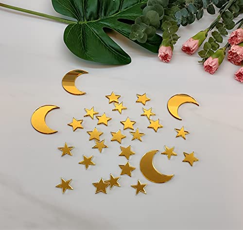 26Pcs Of Moon Star Cake Topper, Moon And Star Celestial Cake Charms For Birthday Party Baby Shower Decor (Gold Mirror) #TOP2