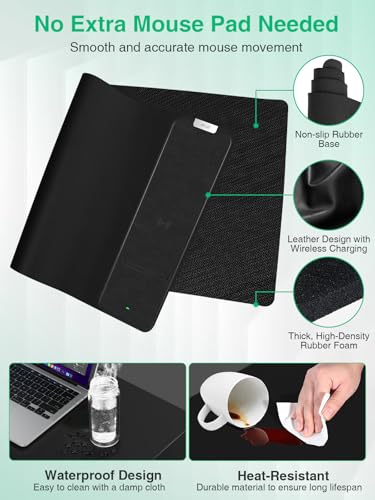 Image of Mouse Pad with Wireless Charging, Black Mousepad Long Desk Mat, Large Gaming Mouse Pad, Soft Mouse Pad Gaming Desk Pad with Non-Slip Rubber Base, Extended Computer Keyboard Mat Office Mice Pad