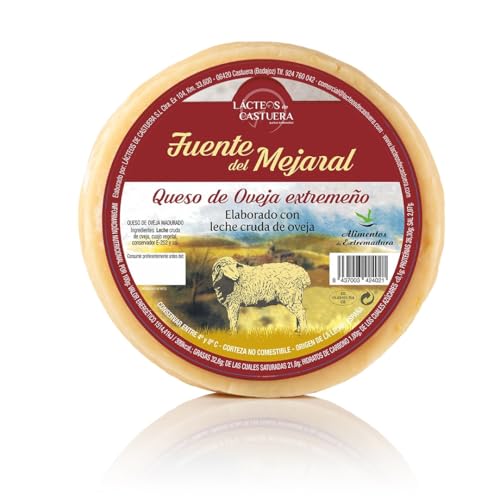 Queso echo en la serena de Oveja Semicurado Fuente Mejaral 700 g aprox – Leche Cruda de Oveja Merina – Queso Artesano Extremeño – Textura Firme Ideal para Corte - Queso Producido en La Serena