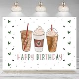 Rsuuinu Happy Birthday Photography Backdrop 7x5ft Coffee Theme Birthday Background Party Decoration Supplies Pictures Favors Cake Table Banner Photo Booth Studio Props