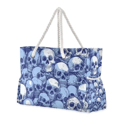 Funny Skull Bag For Women Waterproof Sandproof with side pockets Large Women Tote Bag for Pool Gym Grocery Travel