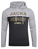Logo-Schriftzug vorn JACK & JONES Herren JCORETAIL Sweat Hood NOV LTN Kapuzenpullover, Light Grey Melange/Detail:New Light Grey Melange/SCAN Print, XXL