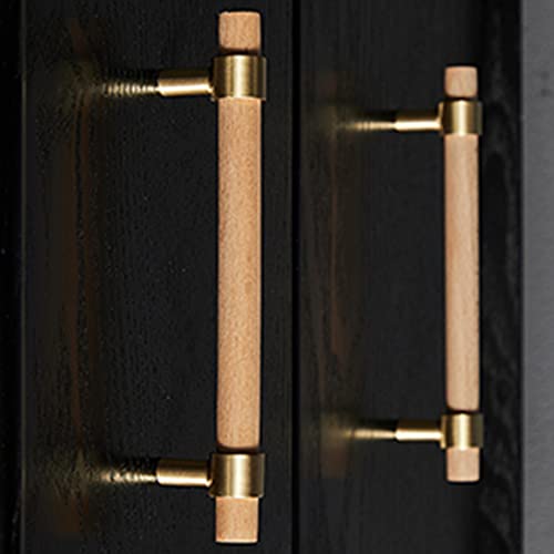 Savagrow 4Pcs 6.69Inch Solid Wood Drawer Pulls Brass Beech Wood Pull Handle For Wardrobe Cabinet Hardware, 5" Hole Center #TOP4