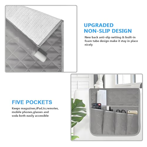 AUVCAS Sofa Armrest Organizer Non-Slip Arm Chair Bedside Caddy Storage Organizer for Recliner Couch with 5 Pockets for Cell Phone TV Remote Control Magazines (Grey) by AUVCAS - Image 2