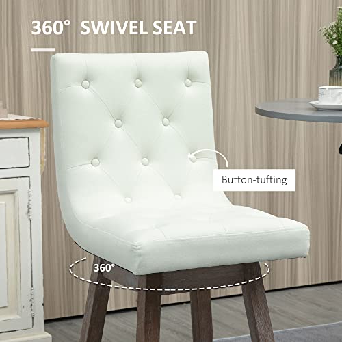 Homcom Counter Height Bar Stools Set Of 2, Swivel Bar Chairs, 25.5" High Fabric Tufted Breakfast Barstools For Kitchen, Cream White #TOP4