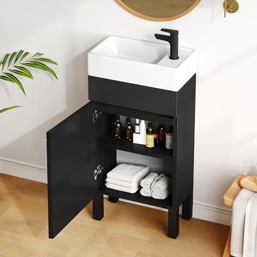 image for DWVO 16 Inch Bathroom Vanity Sink Combo for Small Space, Freestanding 