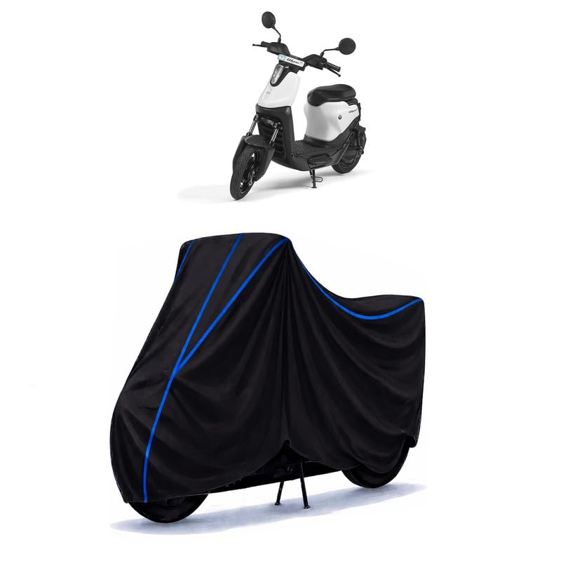 Image of Scooty Cover Water Resistant for Yulu Wynn | Universal Scooter & Bike Cover | Heavy Duty UV Dust, Rain & Scratch Protection | Elastic Fit All Weather Indoor Outdoor | Black with Blue Piping