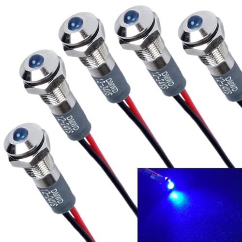 Luz LED Indicadora Azul 12-24V 6mm Cabeza Elevada 5 Pcs