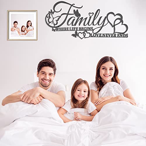 Khayrovies Family Wall Decor Metal Sign, Where Life Begins Love Never Ends Black Wall Art Word Home Decor For Living Room, Iron Letters Quotes Wall Hanging Sculpture For Bedroom Kitchen (A) #TOP1