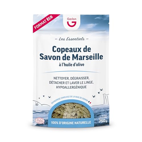 Gerlon Les Essentiels – Savon de Marseille en Copeaux à l’Huile d’Olive pour Lessive – 750 Grammes – Sans Glycérine Ajoutée -