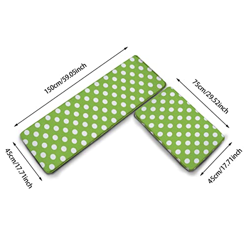 Wowhoo 2 Pcs Soft Kitchen Rug Set Washable Fatigue Cushioned Doormat Carpet Green Polka Dot Non-Slip Kitchen Mats And Floor Rugs Area Runner Rugs 17.7'X59'+17.7'X29.5', White 3, Onesize #TOP1