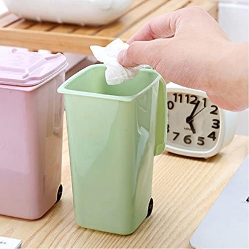 Mini Wheelie Trash Can Desktop Plastic Bucket Waste Bins Cleaning Storage Household Office Supplies Green