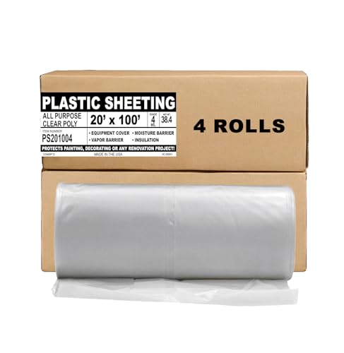 Aluf Plastics Sheeting - 4 Rolls of All Purpose Clear Poly Sheeting, Extra Strong, 4 mil, 20' x 100'