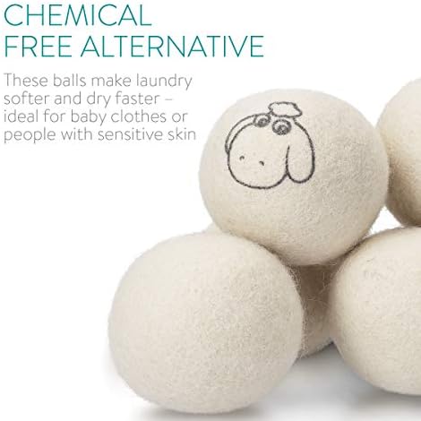 Navaris Wool Dryer Balls - Pack of 6 Tumble Dryer Laundry Ball Set Made of 100% Pure Wool Felt - Natural, Hypoallergenic, Baby-Safe, Reusable, Gentle