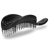 NuWay 4HAIR® DoubleC PRO Grande U.S. Patented Double Curved Detangling Brush is Hair Dryer Safe (Black)
