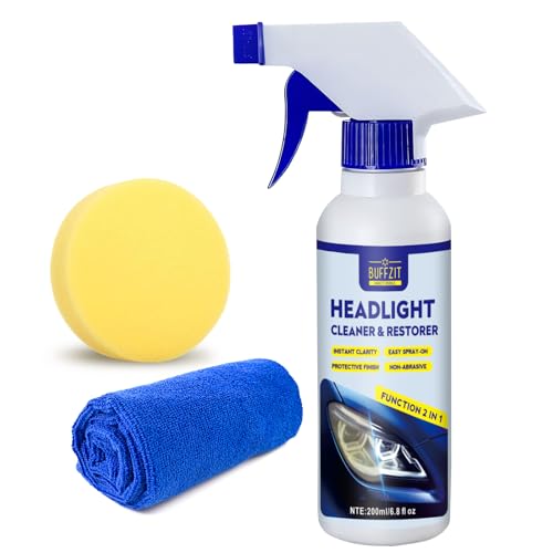 BUFFZIT Headlight Restoration Kit - Headlight Cleaner Removes Oxidation, Yellowing & Scratches, Restores Clear & Bright Headlights Like New, Portable Cleaner Spray for All Car Lamps - 6.8oz / 200ml
