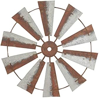 Deco 79 Metal Windmill Indoor Outdoor Wall Decor, 30" x 2" x 30", Brown