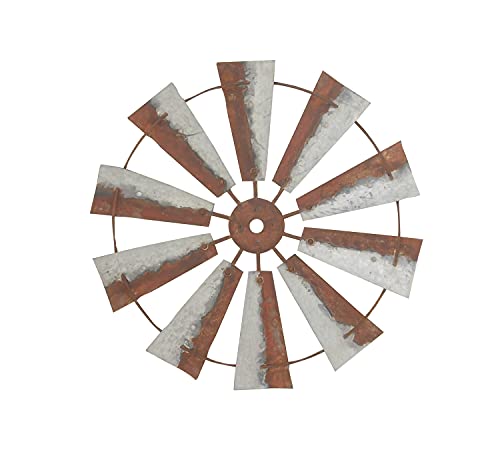 Deco 79 Metal Windmill Indoor Outdoor Wall Decor, 30" X 2" X 30", Brown #TOP3