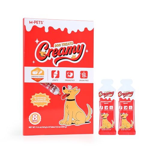 M-PETS Chicken & Carrot Lickable Dog Treats,Soft Healthy Dog Snacks in Squeeze Tubes for Puppies & Seniors,Reward Training or Food Topper, Low-Calorie Puree for Joint & Digestive Support – 8
