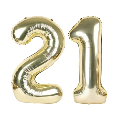 21 Balloon - Champagne Gold Birthday Number Balloons, 40 Inch Decorations