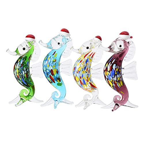 Ditmogf Set 4 Hand Blown Glass Hippocampus Figurines Miniature Animals Art Glass Collection, Handmade Glass Seahorse Collectible Christmas Home Decor #TOP1