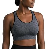 Under Control Plus Size Sports Bras for Women High Support Seamless Racerback Padded White/Black Sports Bra Yoga Workout Bras (as1, Cup_Band, 2X, 44, Marl Grey)