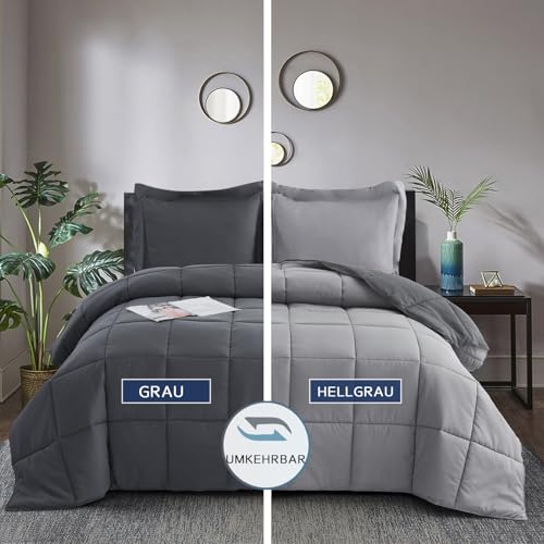 HIG Sommerdecke 155x220 cm + 2X Kissenbezüge 80x80 cm, leichte Bettdecke ohne Bezug für Sommer, Steppbett mit 150 GSM Füllung, waschbar… – Ansicht 5