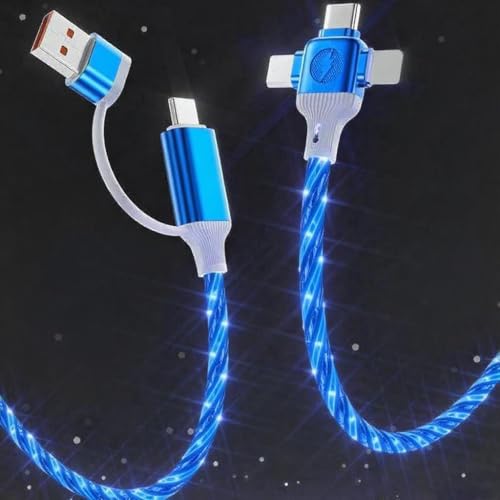 Image of 6 Combinations Multi Ports USB Charger Cable USB A /USBC to Micro USB /Type C PD Fast Charging Cord Light Up LED Starry Current to be a Night Light Compatible with Most of devices-39 inches Blue.