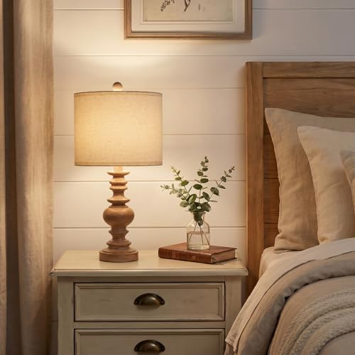FOFOMOMO 20” Small Traditional Table Lamps Set of 2 for Bedroom, Farmhouse Resin Bedside Lamps for Night Stands, Rustic Light Brown Lamps for Living Room Side Table Ideal for Compact Spaces by FOFOMOMO - Used condition - Image 5