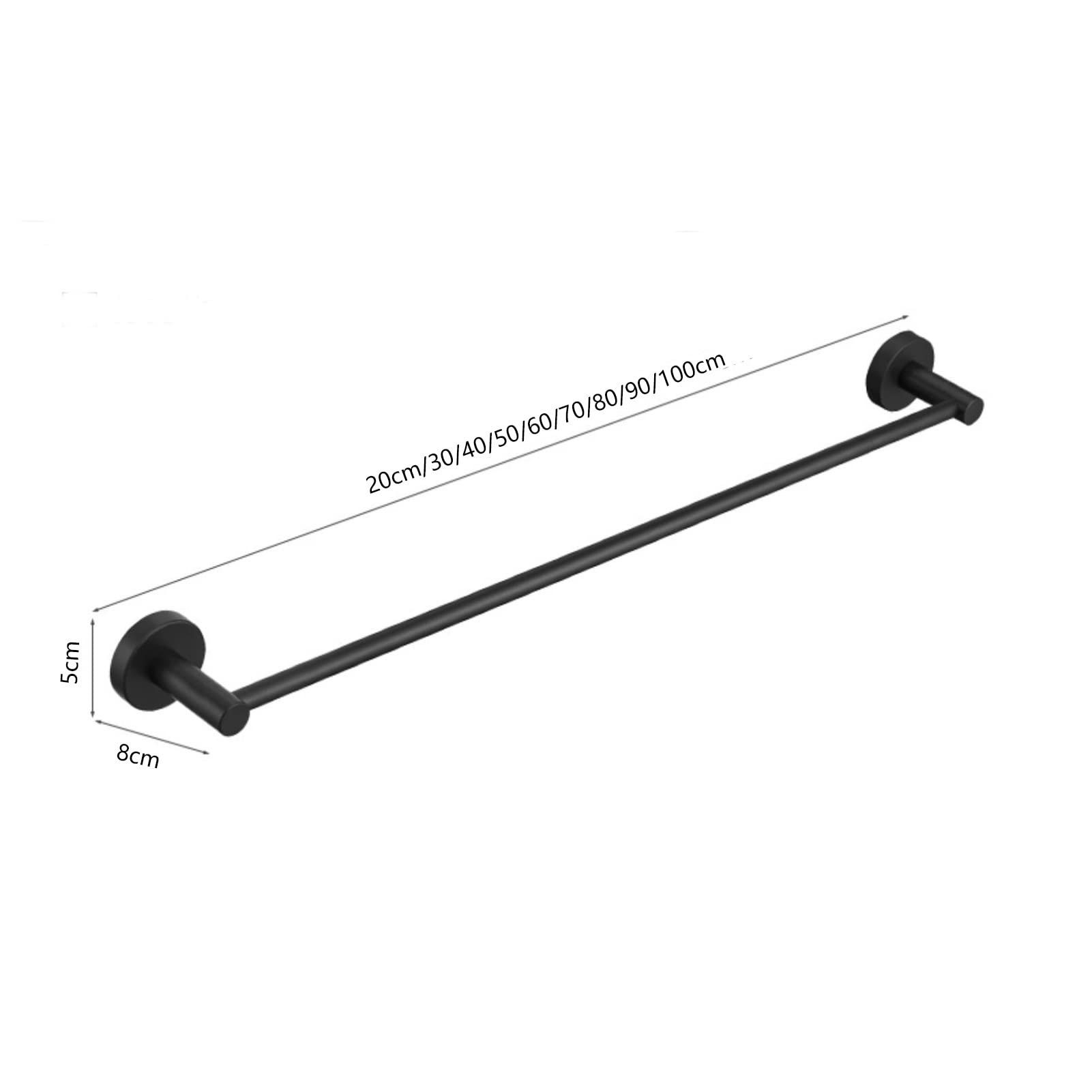 Barras toalleras Negras Mate, Soporte de Pared, Barra de Acero Inoxidable con Acabado Pulido, Barra Individual de 40 cm a 70 cm (tamaño: 80 cm).