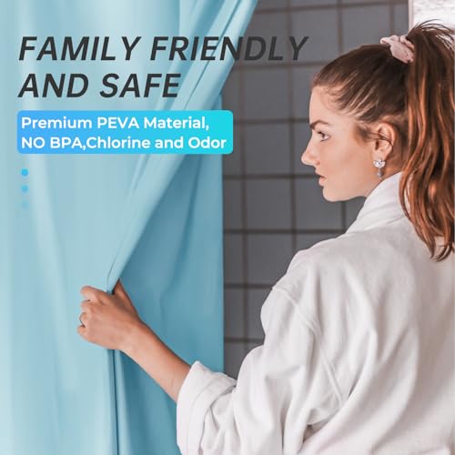Image of AmazerBath Teal Shower Curtain Plastic 72x72 Inches, Premium PEVA Shower Curtain with 3 Big Weighted Stones and 12 Rustproof Grommets