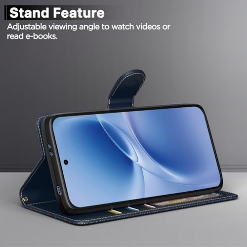 Image of Pikkme Flip Cover for Vivo V70 FE 5G | Leather Finish | Wallet Stand and Shock Proof | Complete Protection Flip Case (Blue)
