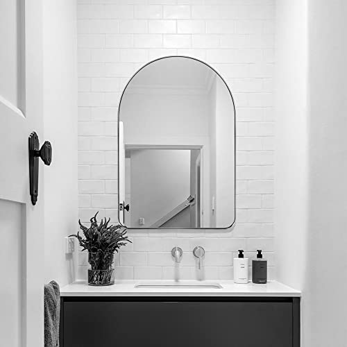 Teebarn Brushed Nickel Arched Mirror 24X36 Wall Mounted Bathroom Mirror With Metal Frame Arched Top Vanity Mirror For Wall Decor Hangs Vertically #TOP1