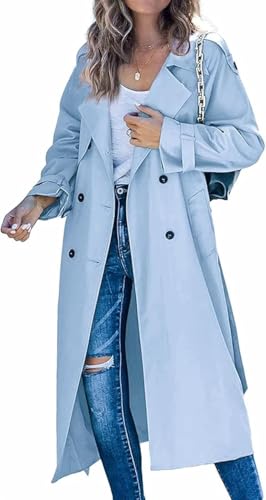 Light Blue Maiyifu-GJ Women's XX-Large Windproof Double Breasted Trench Coat - Image 2
