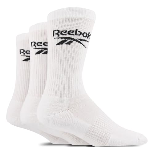 Reebok Chaussettes Hautes Homme Femme - Pour Marche Sport Quotidien Yoga Fitness, Confortables, Coton Respirant, Lavables, Crew, Lot de 3 Paires, Taille 43-45, Blanc – vue 7