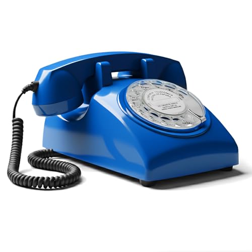 Opis Technology 60s Cable Teléfono Fijo Retro Vintage – Teléfono Antiguo de Disco con Campana Metálica, Cero Radiación y Estilo Clásico de los Años 60, Azul