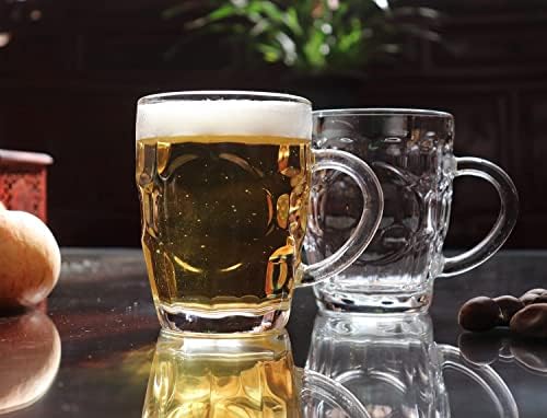 BothEarn Dimple Beer Mug Set of 2-20 Ounce (1 Pint) Heavy British Pub Thick Glass with Handle - Stein Cup for Beer Lover in Home Party BBQ
