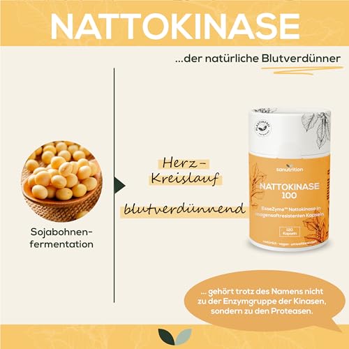 Sanutrition® Nattokinase | 120 magensaftresistente Kapseln à 100 mg pro Kapsel (20.000 FU/g) | Direktversand aus Kühllager | Natto aus GMO-freien Soja – Bild 3