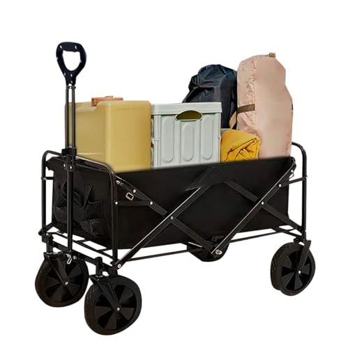 Image of Neo Heavy Duty Large Capacity Foldable Collapsible Garden Trolley Cart Utility Wagon Truck Folding Wheelbarrow for Beach Gardening Outdoor Camping Shopping Fishing Festivals (Black Foldable)