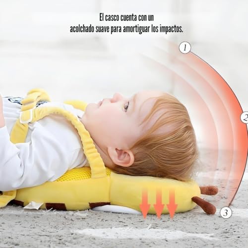 Miniatura 6 de Pandaear Mochila De Protección Para La Cabeza Del Bebé, Protector De Cabeza Para Niños Pequeños, Almohadilla Protectora De Cabeza Ajustable, Cojín De Seguridad Amarillo
