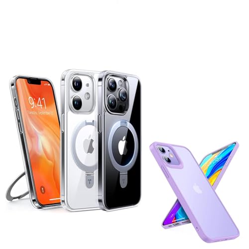 TORRAS Magsafe iPhone 12 Case & iPhone 12 Pro Clear Case with Stand and Shockproof Translucent Matte Hard PC Back Case