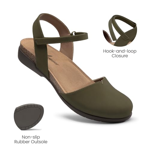 Image of Athlefit Women's Closed Toe Sandals Comfort Cork Footbed Arch Support Flat Sandals